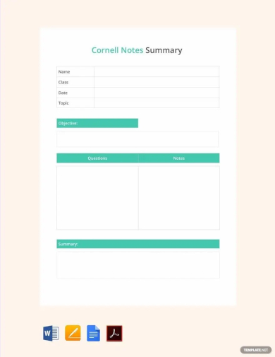 cornell notes summary template