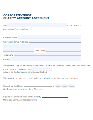 corporate charity account agreement template