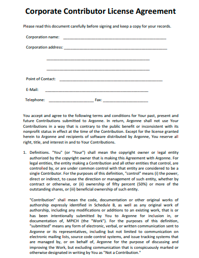 corporate contributor license agreement template
