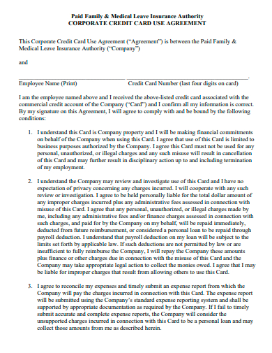 corporate credit card use agreement template