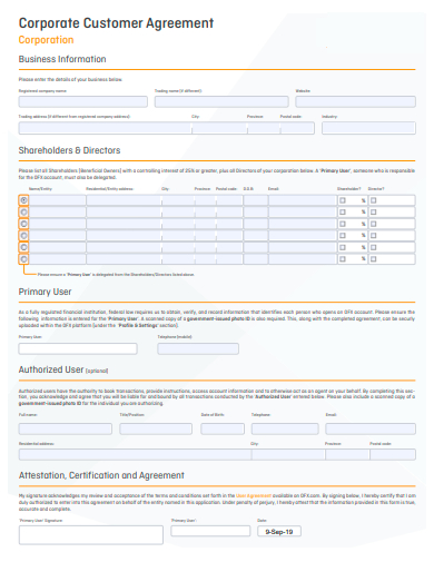 corporate customer agreement template