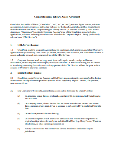 corporate digital library access agreement template