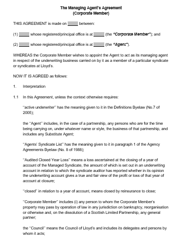 corporate member agreement template
