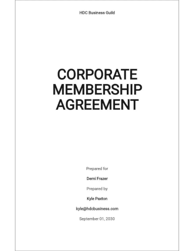 corporate membership agreement template