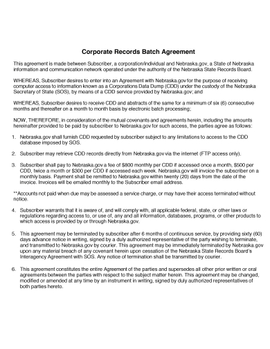 corporate records batch agreement template