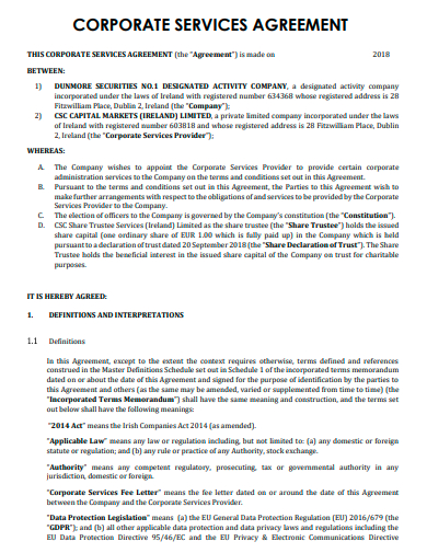 corporate services agreement template