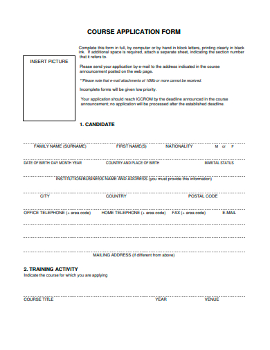 course application form template