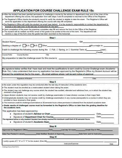 course challenge exam application template