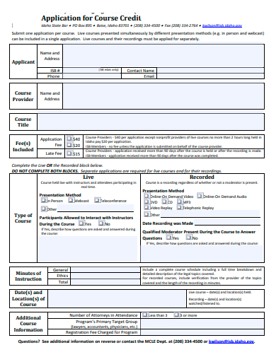course credit application template
