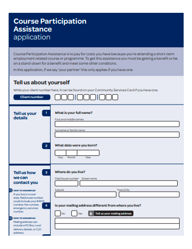 course participation assistance application template