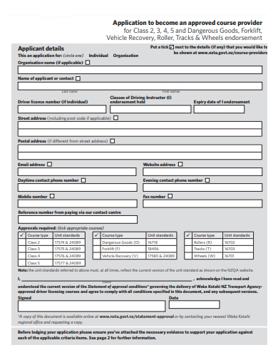 course provider application template