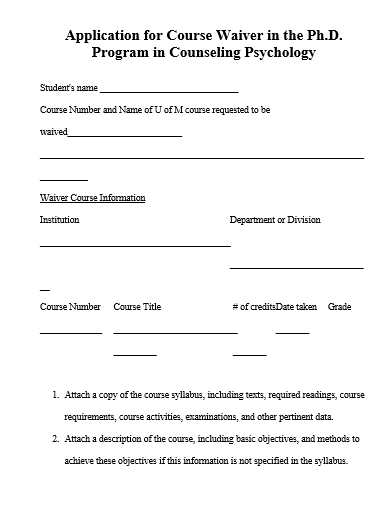 course waiver application template