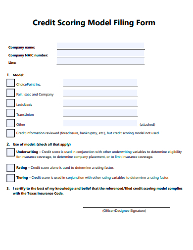 credit scoring model filing form template