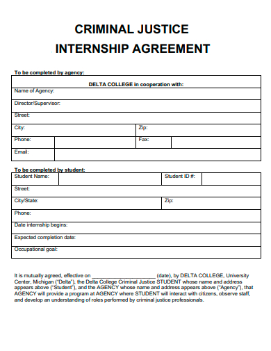 criminal justice internship agreement template