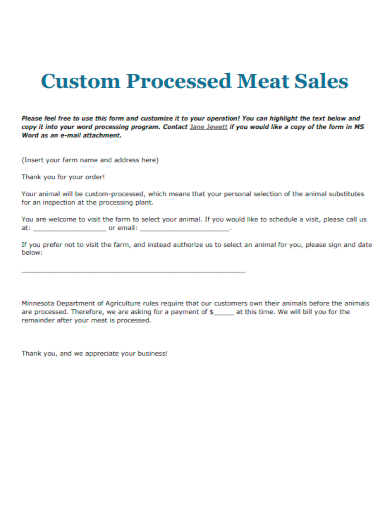 custom processed meat sales
