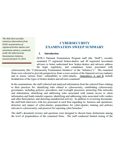 cybersecurity examination sweep summary template