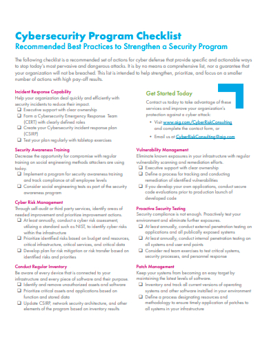 cybersecurity program checklist template
