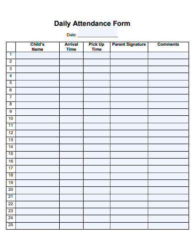 daily attendance form template