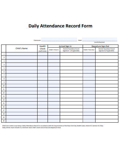 daily attendance record form template