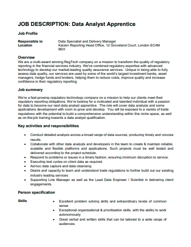 data analyst apprentice job description template