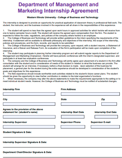 department of management and marketing internship agreement template