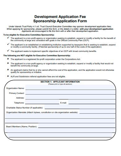 development fee sponsorship application form template