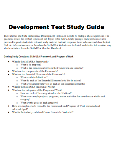 development test study guide