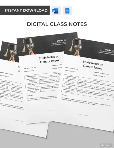 digital class notes template