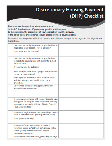 discretionary housing payment checklist template