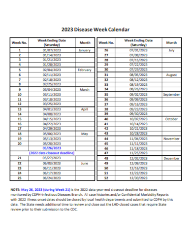 disease week calendar
