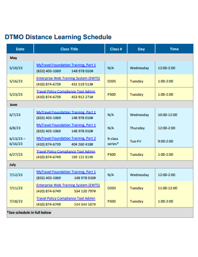 distance learning schedule template