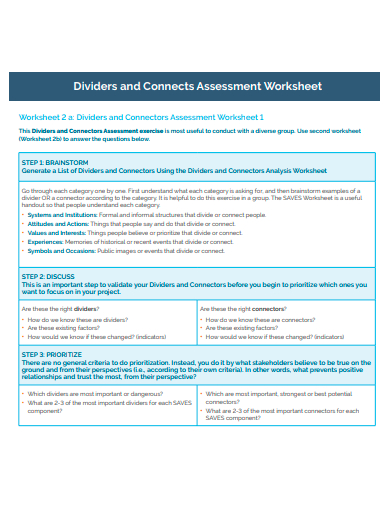 dividers and connects assessment worksheet template