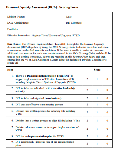 division capacity assessment scoring form template