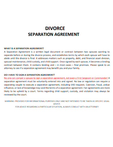 divorce separation agreement