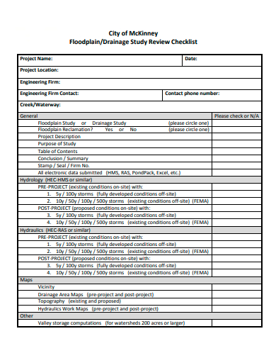drainage study review checklist template