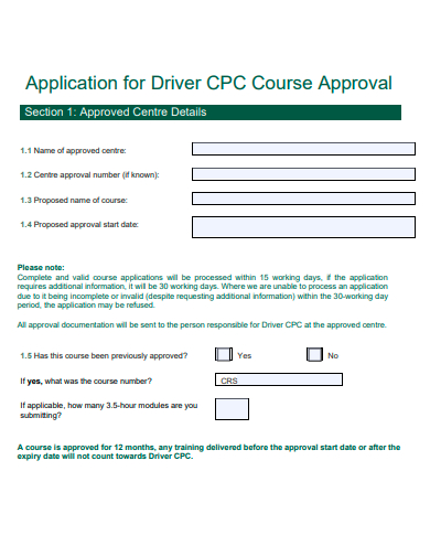 driver course approval application template