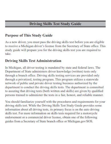 driving skills test study guide