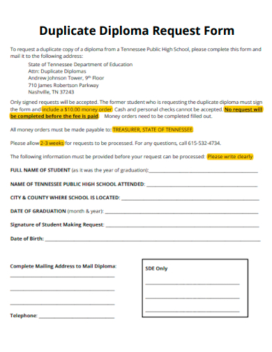 duplicate diploma request form