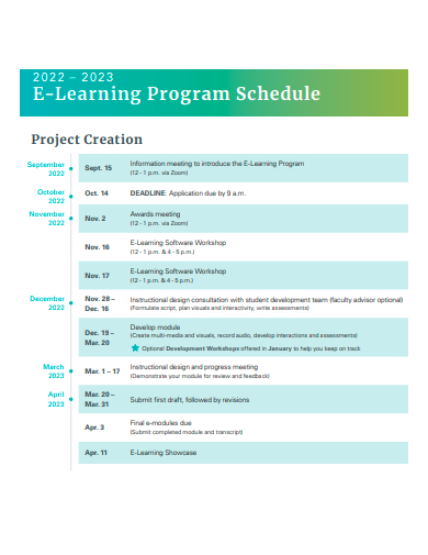 e learning program schedule template