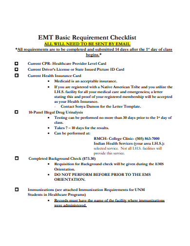 emt basic requirement checklist
