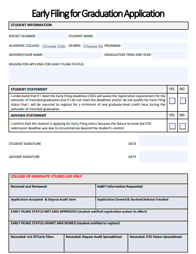 early filing for graduation application template