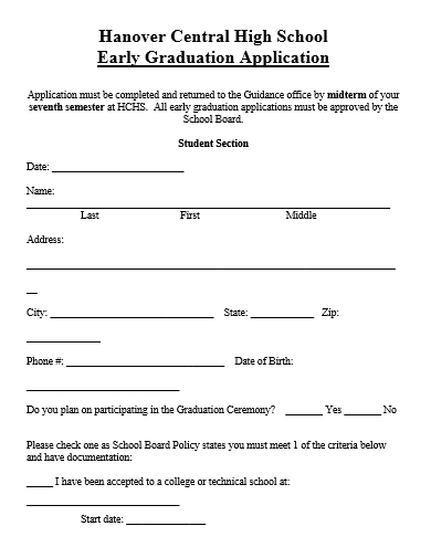 early graduation application template