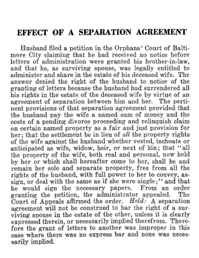 effect of a separation agreement