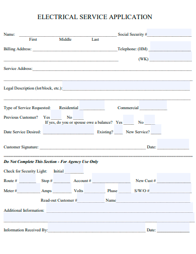 electrical service application template