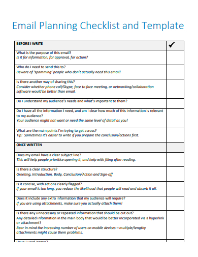 email planning checklist template