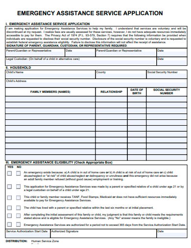 emergency assistance service application template