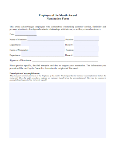 employee of the month award nomination form