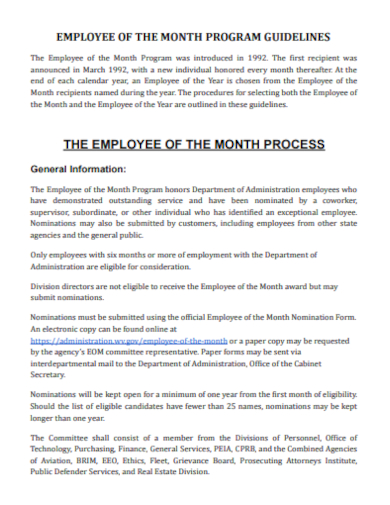 employee of the month program guidelines
