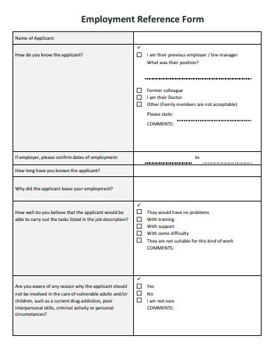 employment reference form template