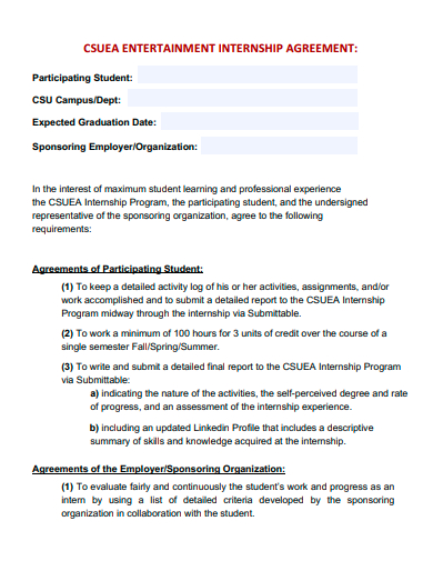 entertainment internship agreement template